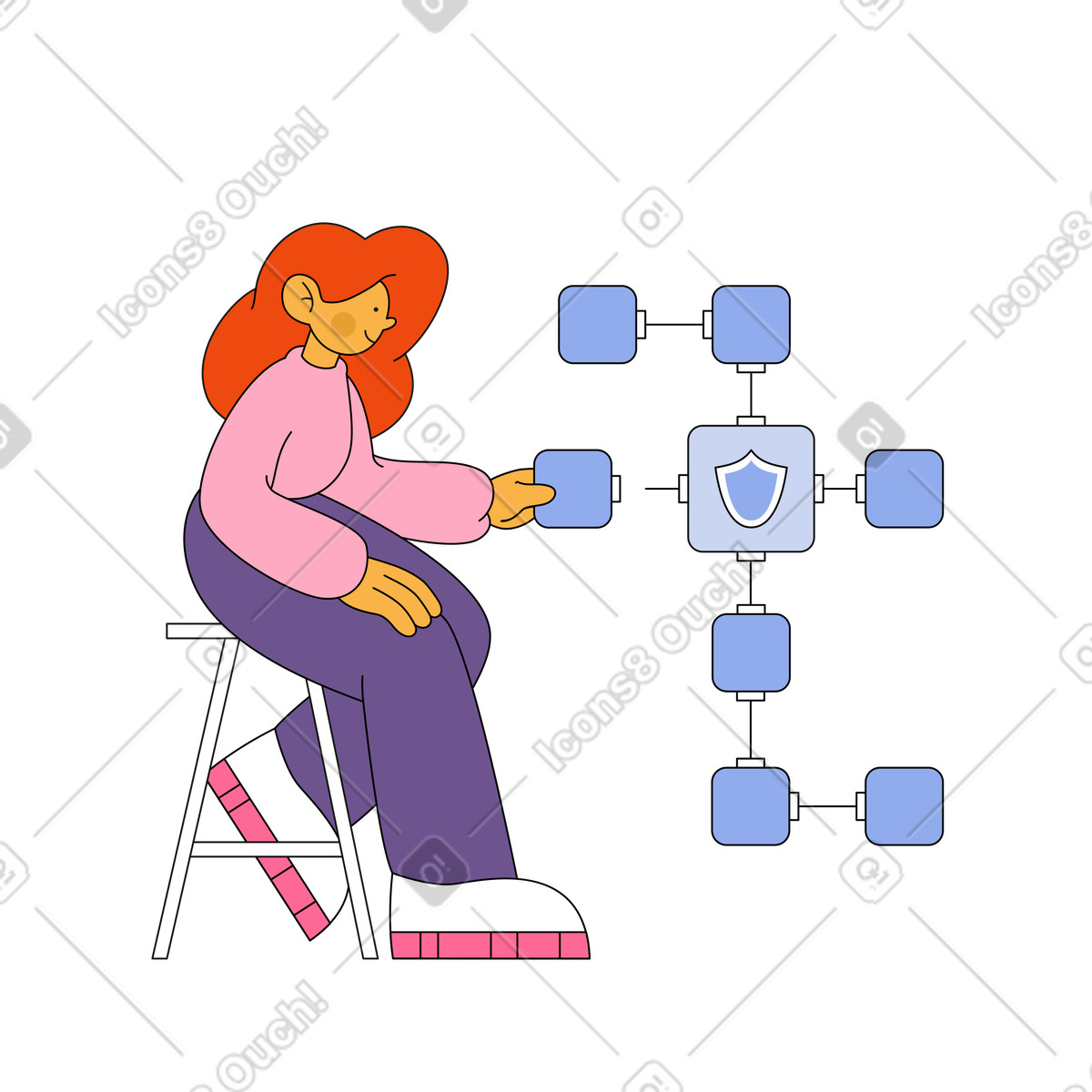 Woman is building a blockchain illustration in PNG, SVG
