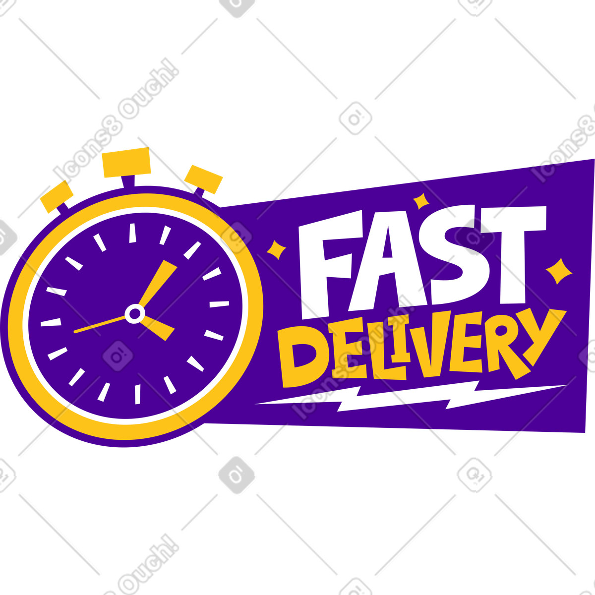 Illustration Lettrage livraison rapide avec texte d'alarme dans le style Lettering à télécharger aux formats PNG, SVG