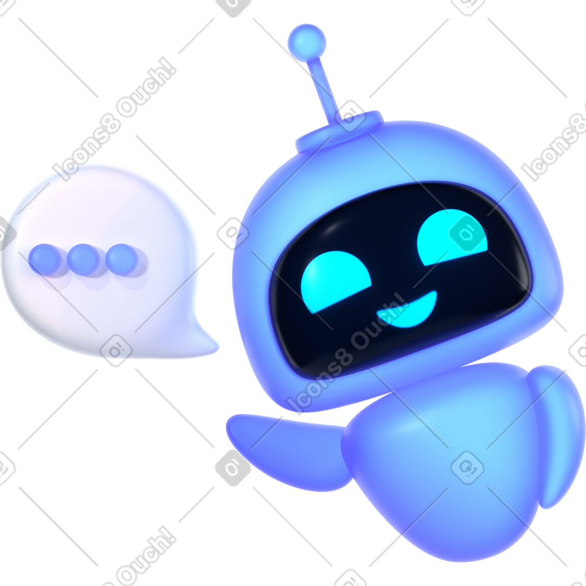 Robot with speech bubble illustration in 3D Glassy style download in PNG, SVG