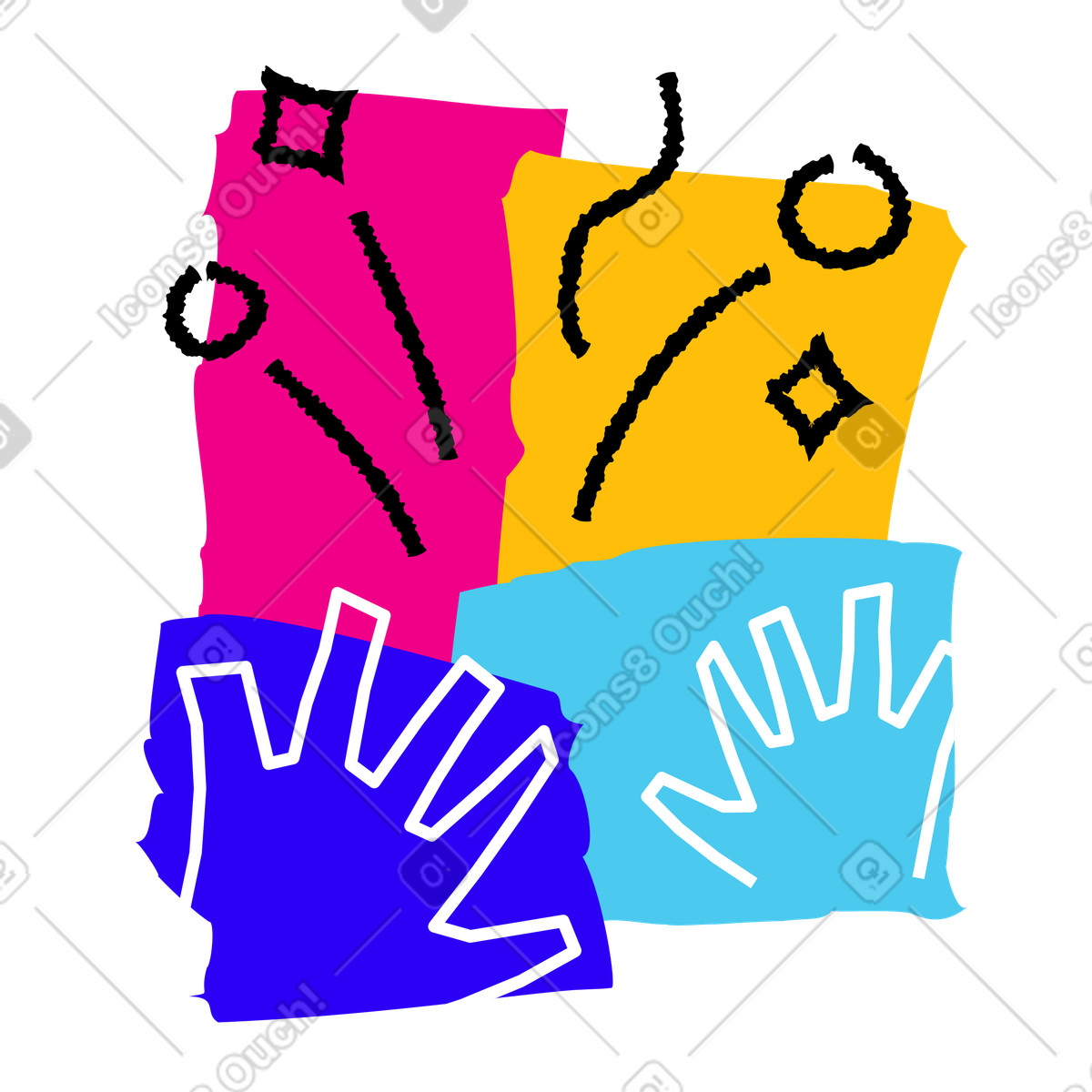 Illustration animée Abstract success concept with raised hands and firework dans le style Puzzle à télécharger aux formats GIF, Lottie (JSON), AE