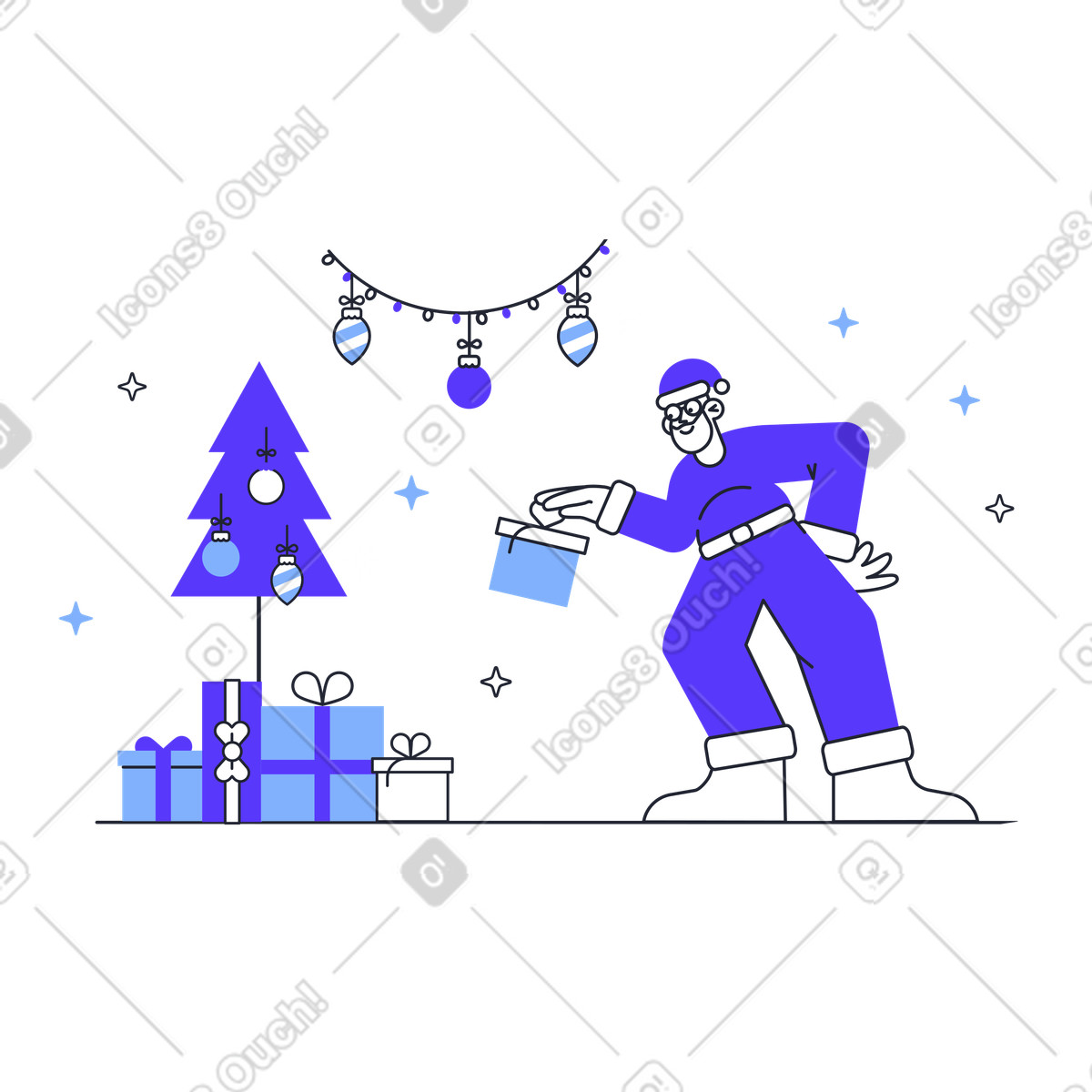 Babbo natale sta lasciando un regalo illustrazione in stile Pablita scarica in PNG, SVG