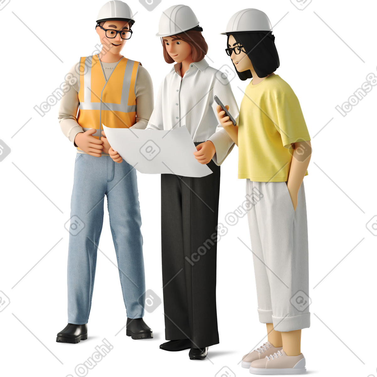 Ilustração de People at a construction site em no estilo 3D Business para baixar em PNG, SVG