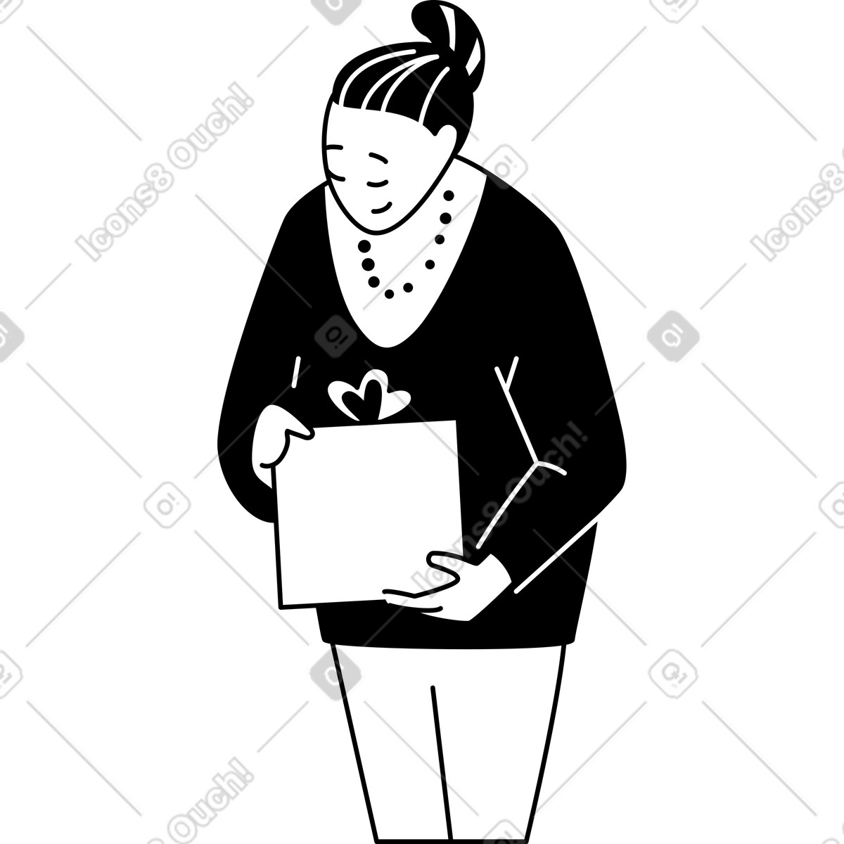 Illustration Vieille dame avec un cadeau dans le style Weekday à télécharger aux formats PNG, SVG
