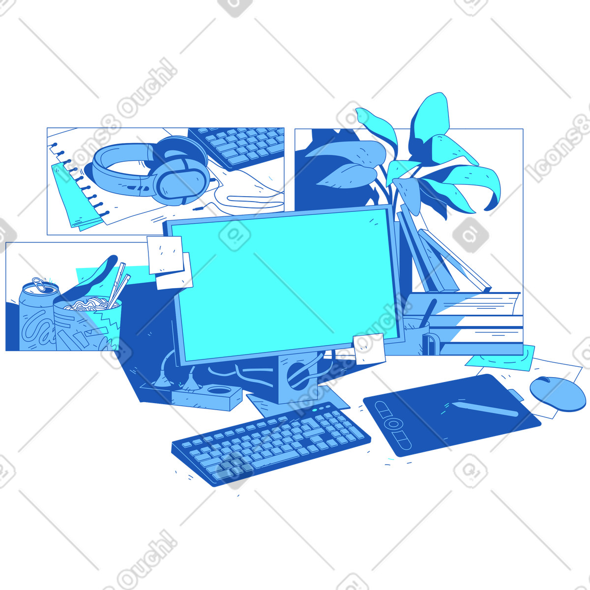 Ilustração de Mesa trabalho do designer, processo em no estilo Storyline para baixar em PNG, SVG