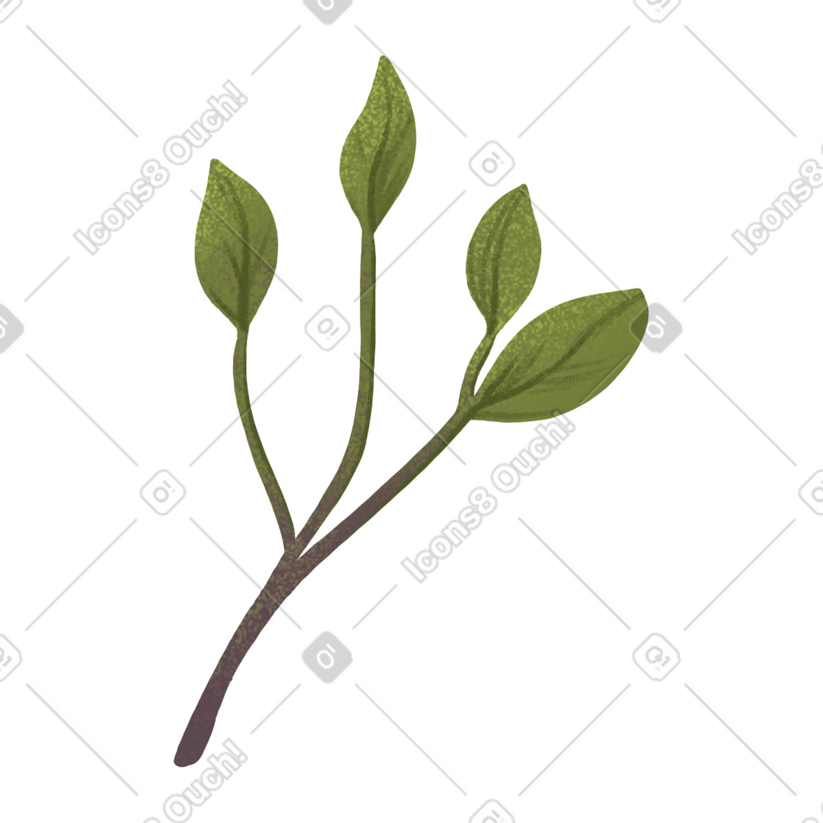 Small twig with green leaves illustration in Floral style download in PNG, SVG