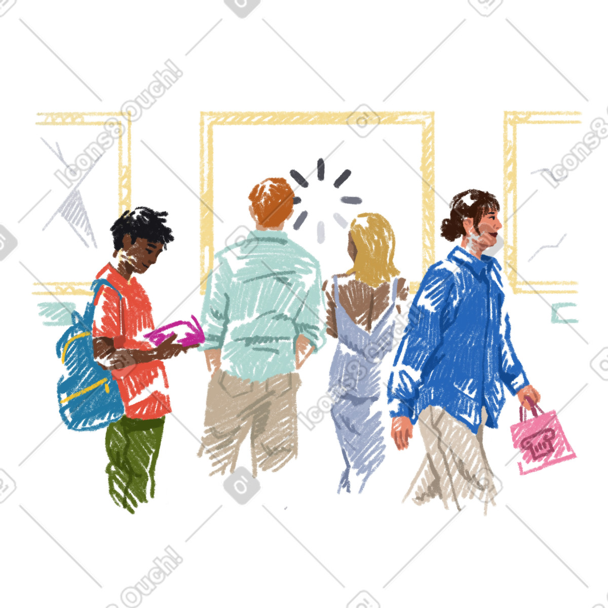 Menschen im digitalen museum-Illustration Sketchbook-Stil als Download in PNG, SVG