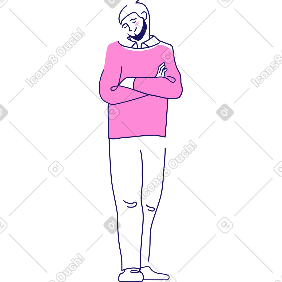 Man crossing his arms over chest illustration in Matey style download in PNG, SVG