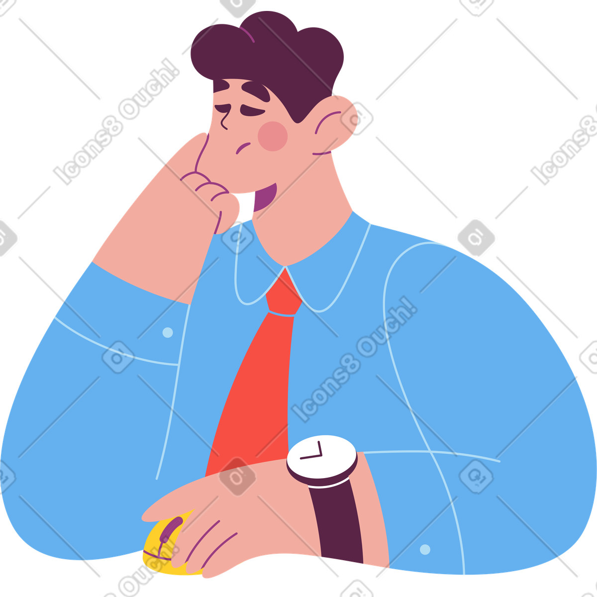 Uomo pensieroso al lavoro illustrazione in stile Sammy scarica in PNG, SVG
