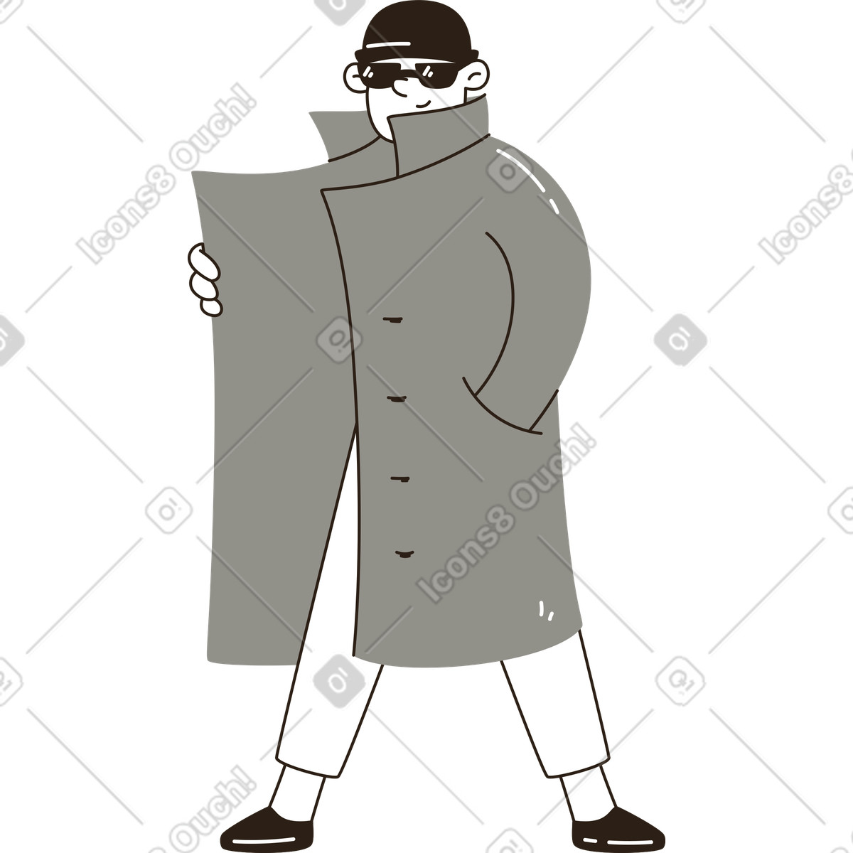 Plain スタイルの 秘密めいた雰囲気のコートを着た男性 のイラストをPNG、SVG形式でダウンロード