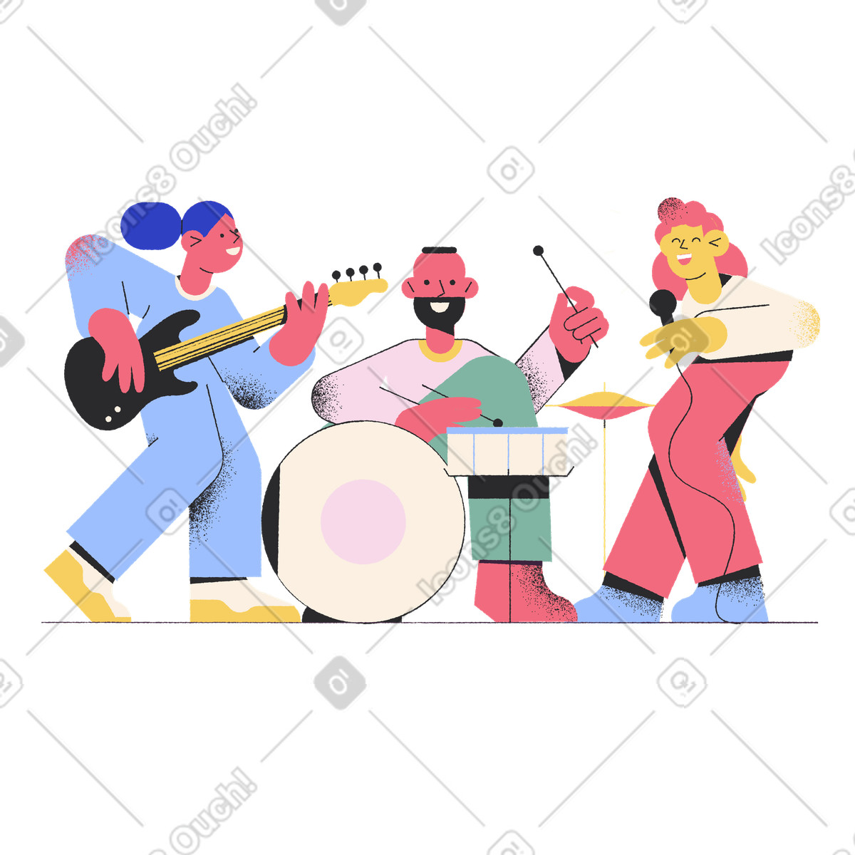 A group of people that are playing instruments illustration in Pablo style download in PNG, SVG