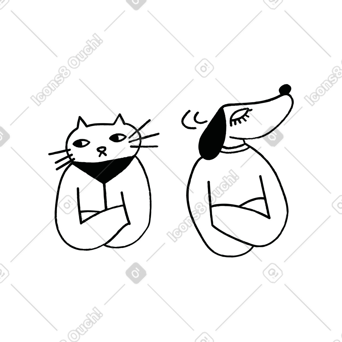 Cole 스타일의 Conflict between cat and dog, Relationship disconnect or social distance 일러스트레이션 PNG, SVG 다운로드