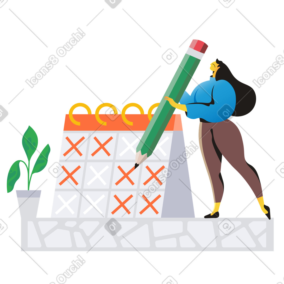 Frau plant ihren zeitplan, indem sie einen kalender markiert-Illustration im Jaconda-Stil als Download in PNG, SVG