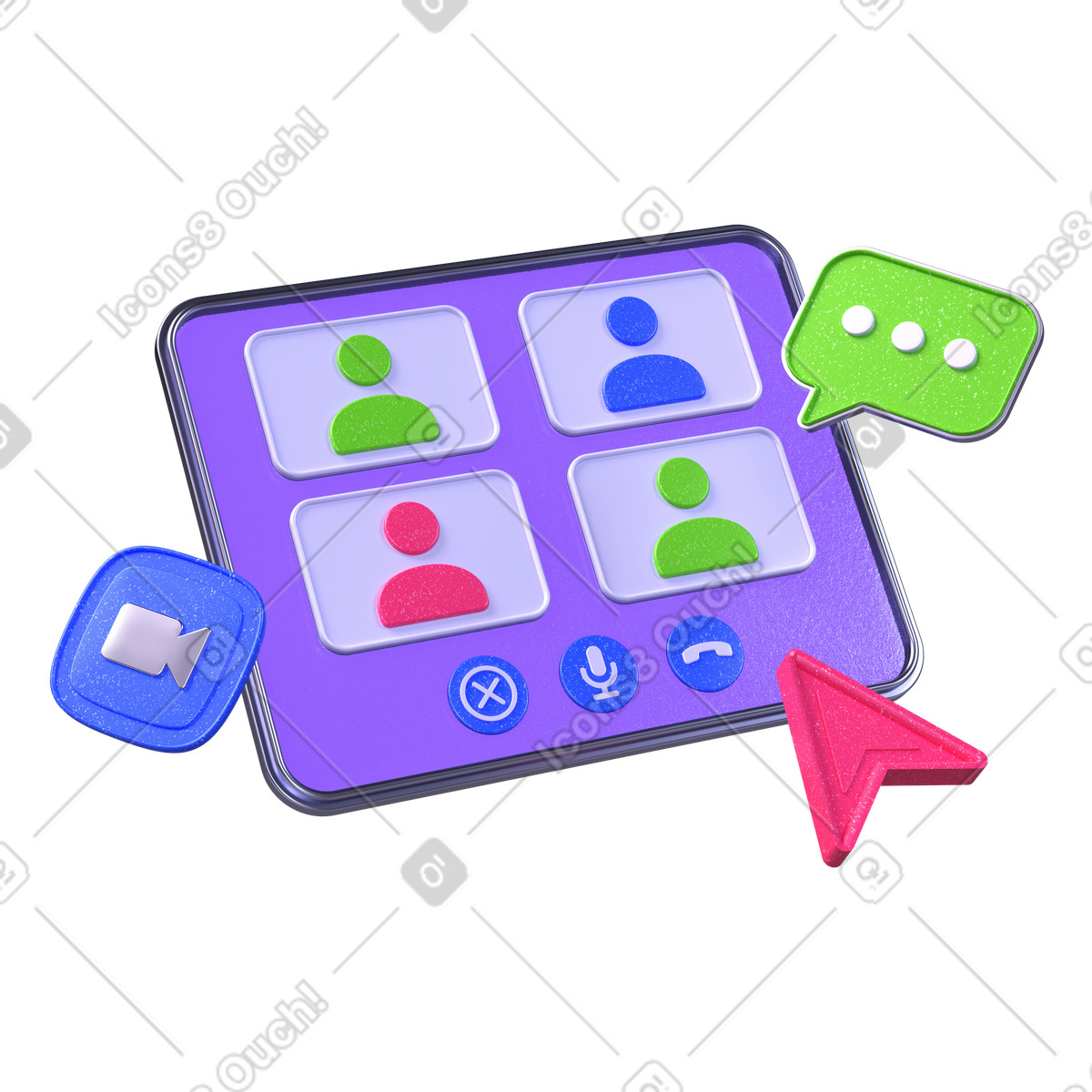 Tablet displaying online meeting interface, Virtual collaboration or remote team communication illustration in 3D Boost style download in PNG, SVG