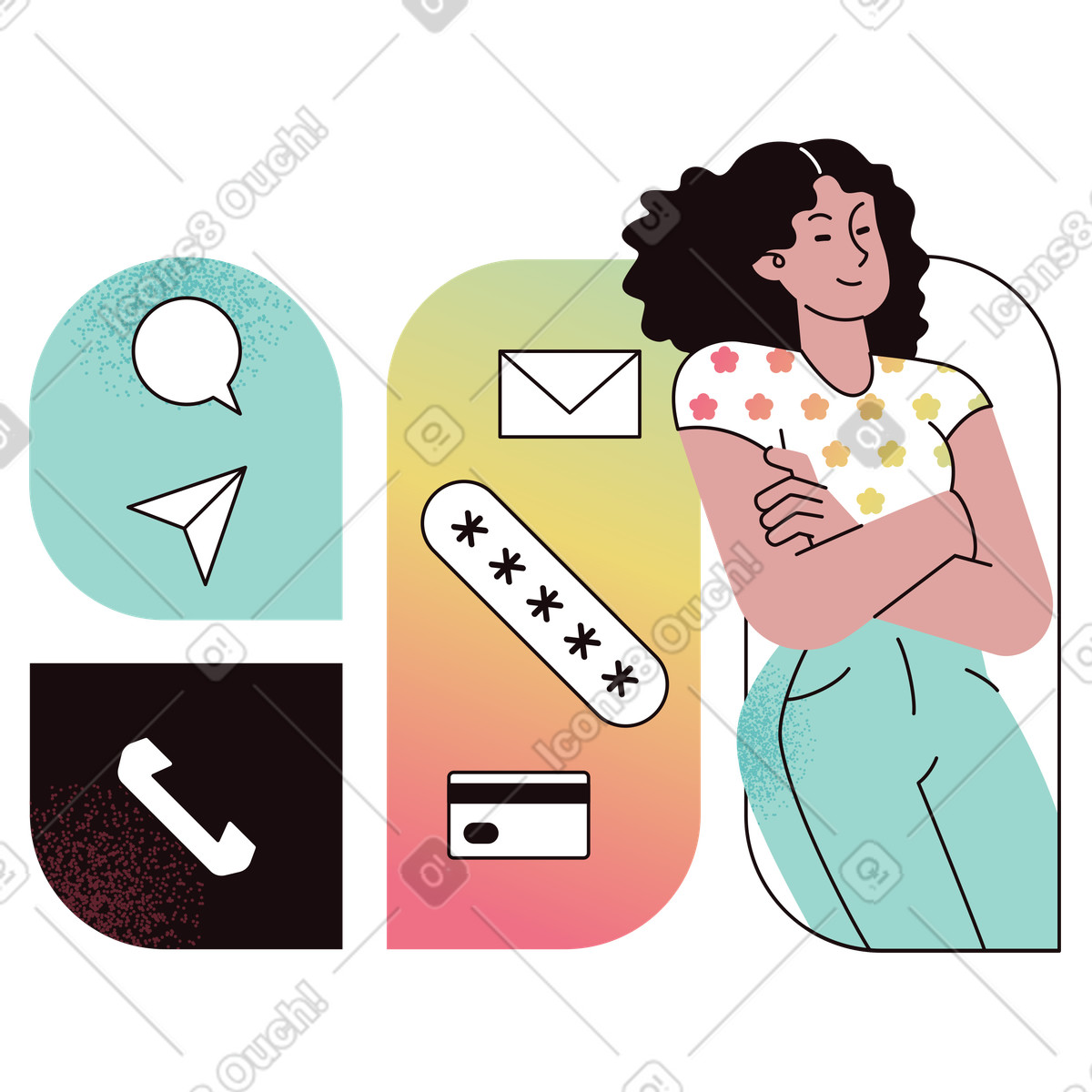 User standing next to interface elements, app UI illustration in PNG, SVG