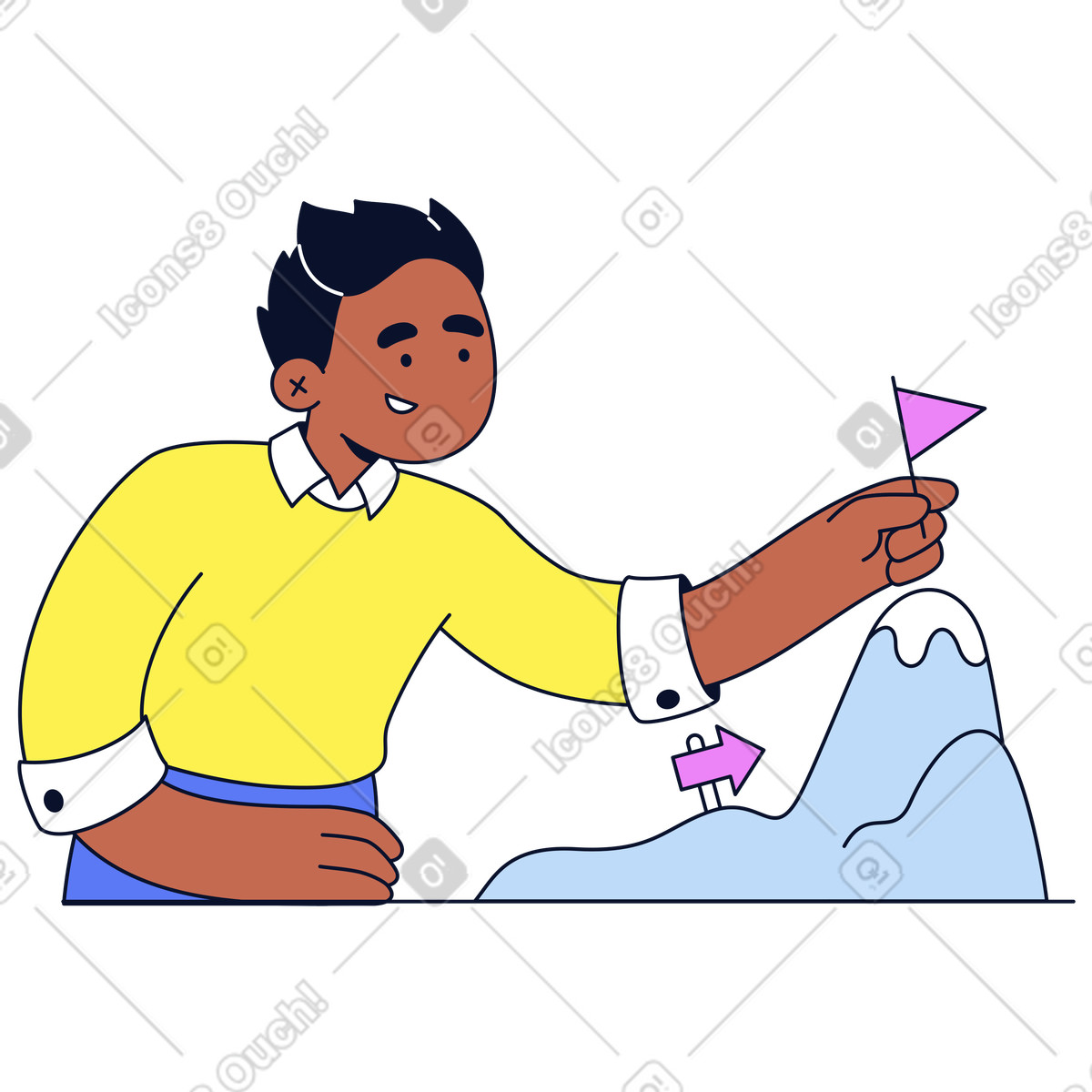 Placing flag on mountaintop illustration personal ambition clipart in PNG SVG GIF