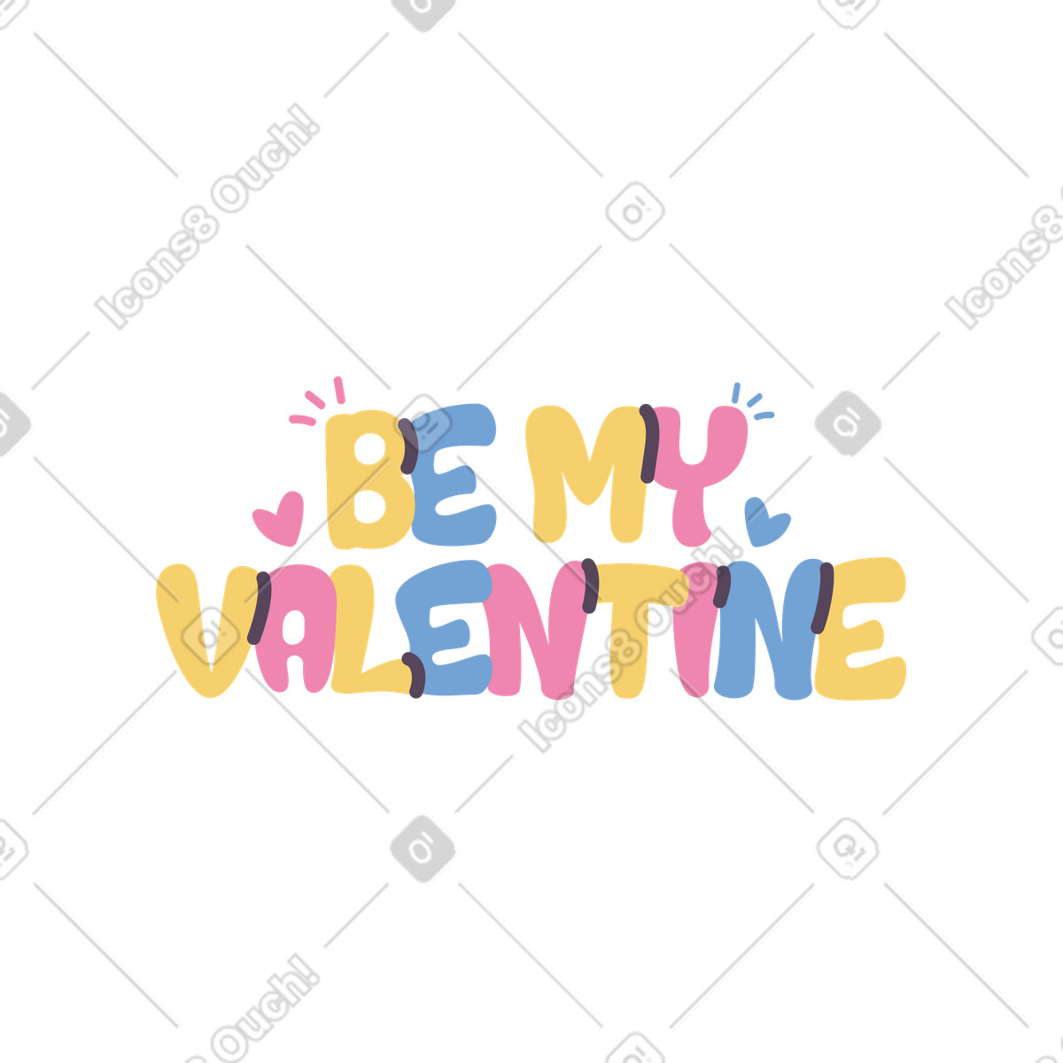 Ilustración Lettering be my valentine en estilo Pluto a descargar en PNG y SVG