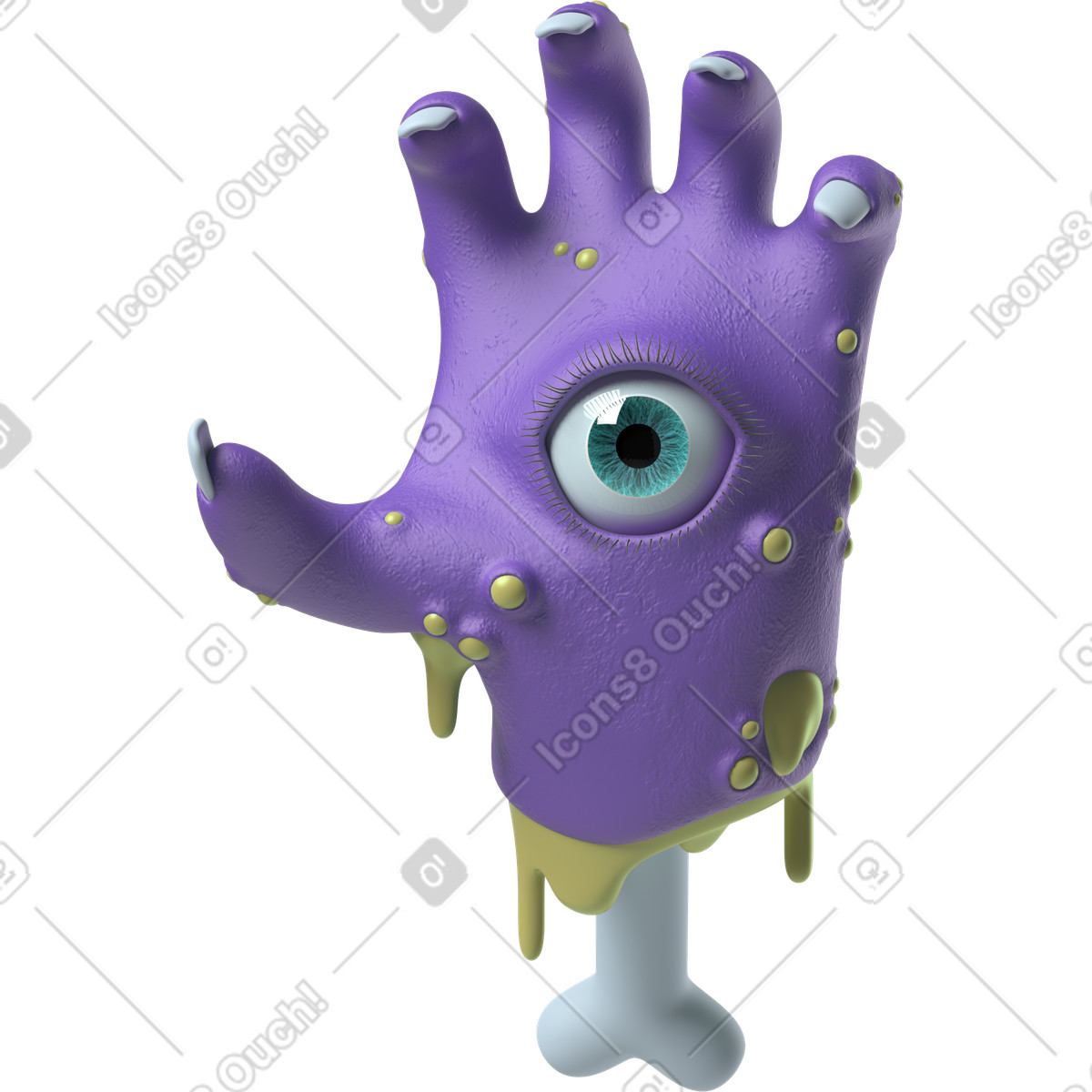 Ilustração de Mão zumbi roxo com um olho na palma em no estilo 3D Hands Fun&Wild para baixar em PNG, SVG