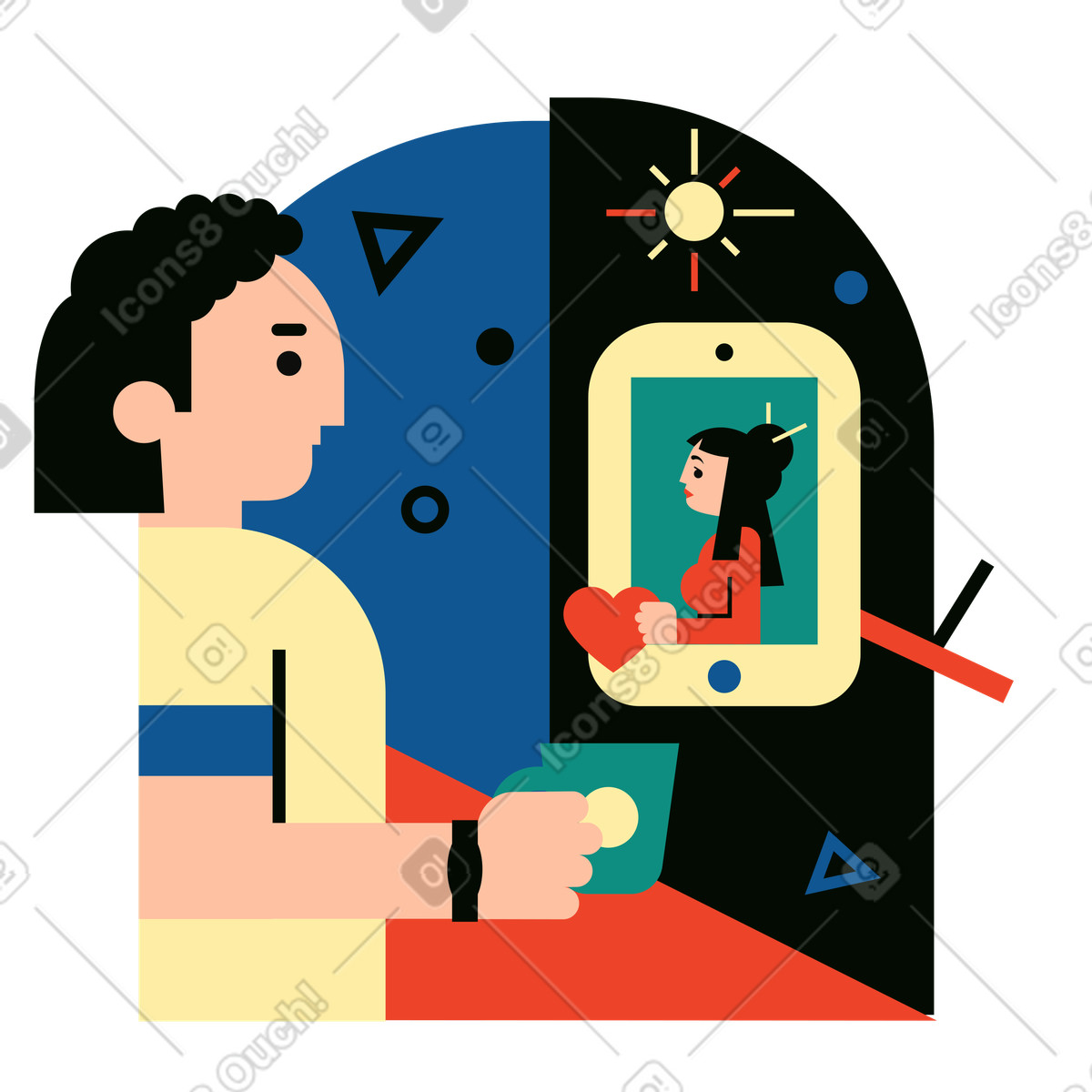 Polar スタイルの Online dating app connection, Virtual relationship and matchmaking のイラストをPNG、SVG形式でダウンロード