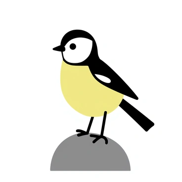 A great tit, with its distinctive yellow and black plumage, stands proudly on a smooth, gray rock. The bird's head is tilted slightly, as it surveys its surroundings with a curious expression. The smooth surface of the rock contrasts with the natural textures of the environment. The scene captures the essence of the bird in its habitat, highlighting its alert stance and keen observation.