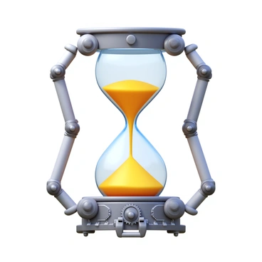 A robotic hourglass with mechanical arms turning it over periodically