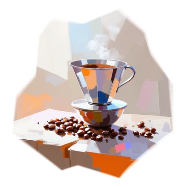 A portafilter sits prominently on a rustic wooden table, its metallic surface gleaming softly in the light. Scattered around the portafilter are numerous coffee beans, some whole and others cracked, showcasing their rich brown color and texture. The table's weathered surface adds character, with visible grain and imperfections, enhancing the warm and inviting feel of the scene. The portafilter holds freshly ground coffee, with a slight mound spilling over the edge, inviting the viewer to imagine the brewing process.