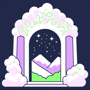 A grand gate made of clouds and starlight, leading to another world