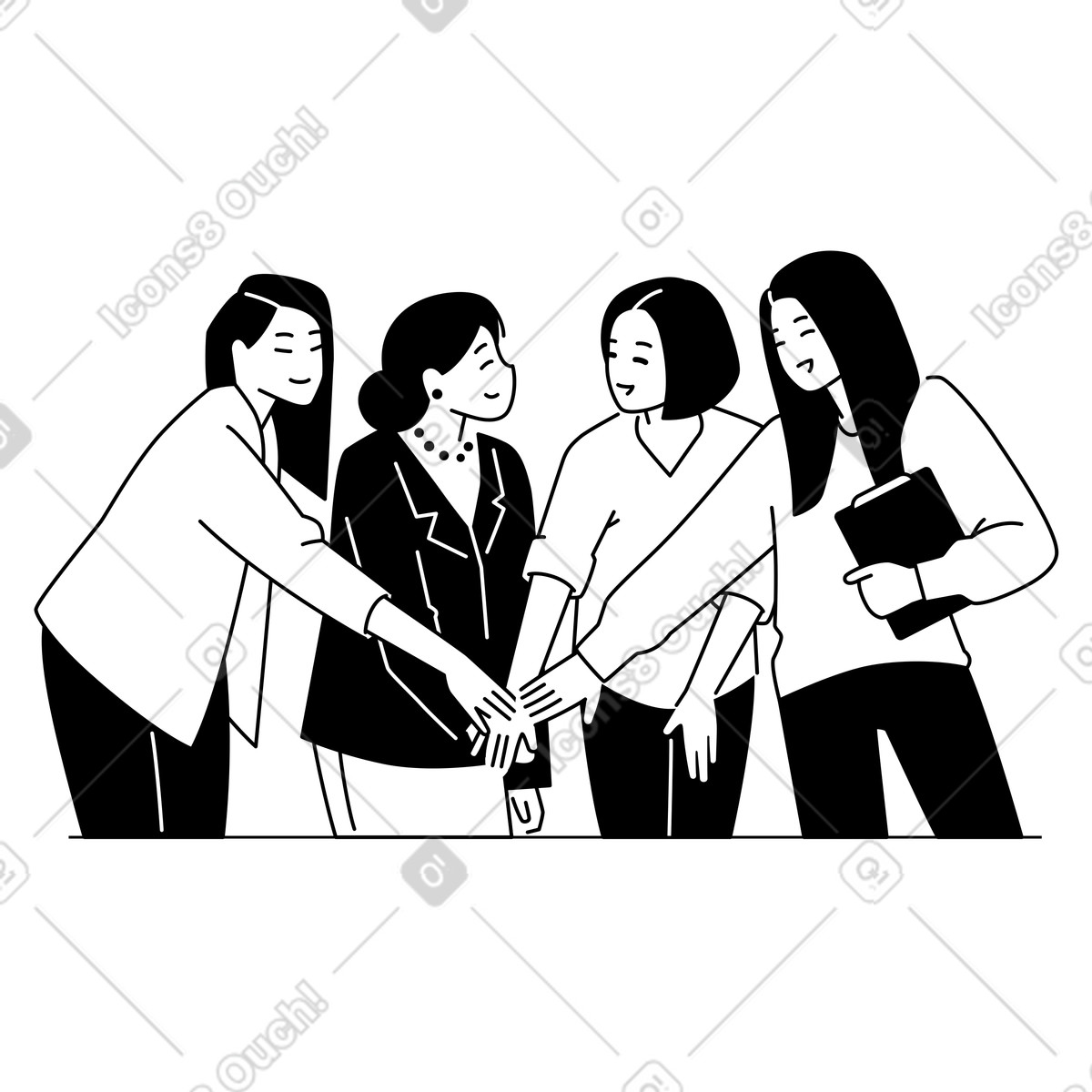 Coworkers stacking hands in group huddle, Employee cooperation and support illustrazione stile Weekday scarica PNG, SVG