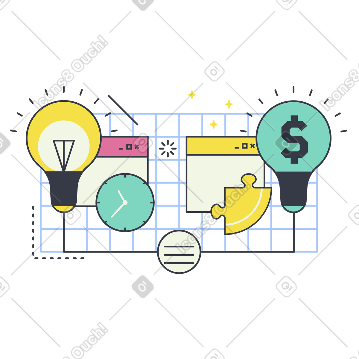 Bright ideas connected to financial results, Entrepreneurship and innovation illustration in Abstract style download in PNG, SVG