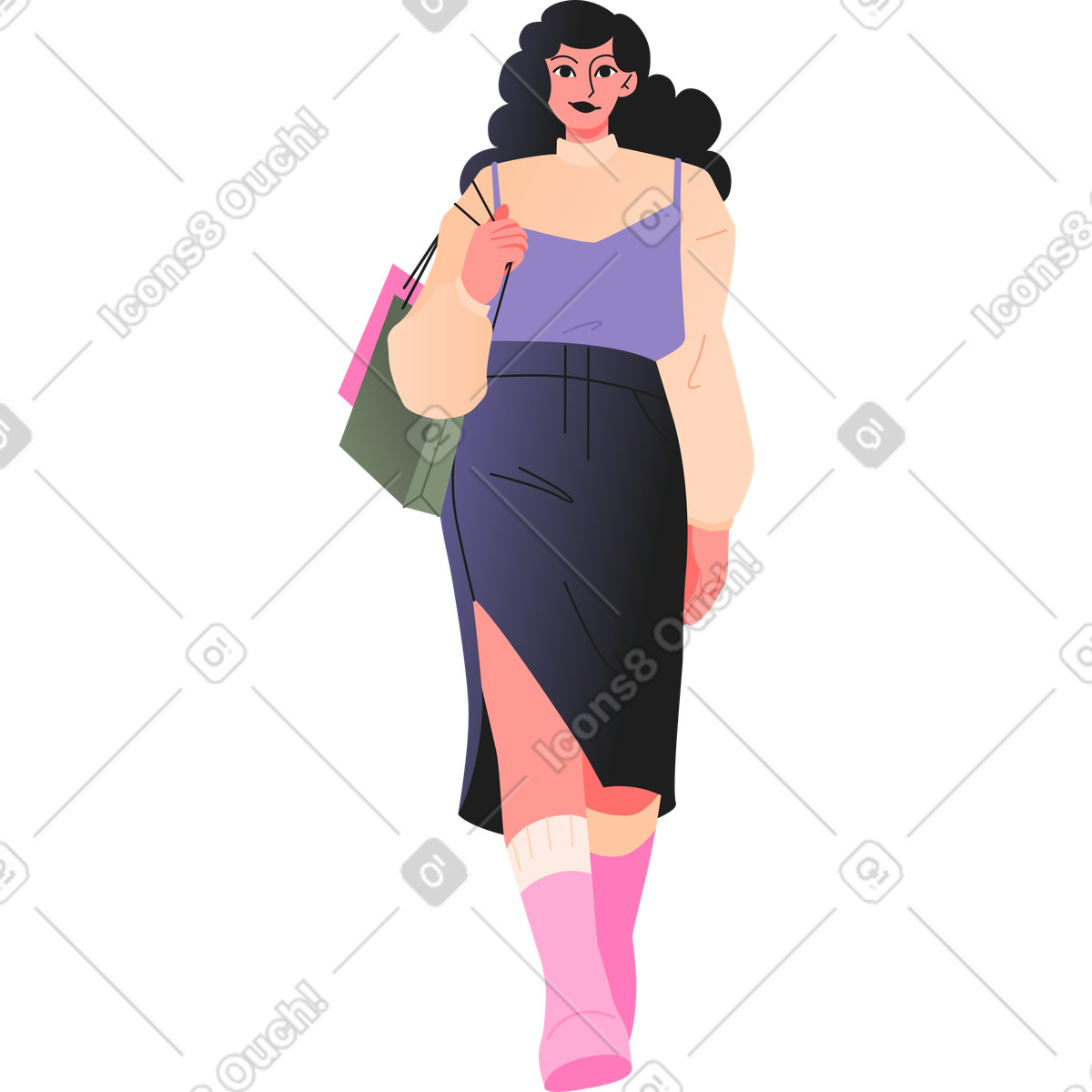 Ilustración Mujer caminando en estilo Coworking a descargar en PNG y SVG