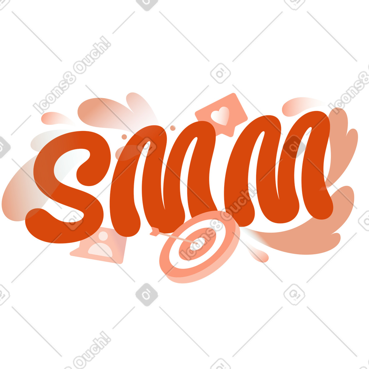 Orange 스타일의 SMM lettering with target and social icons, targeting content planning 일러스트레이션 PNG, SVG 다운로드