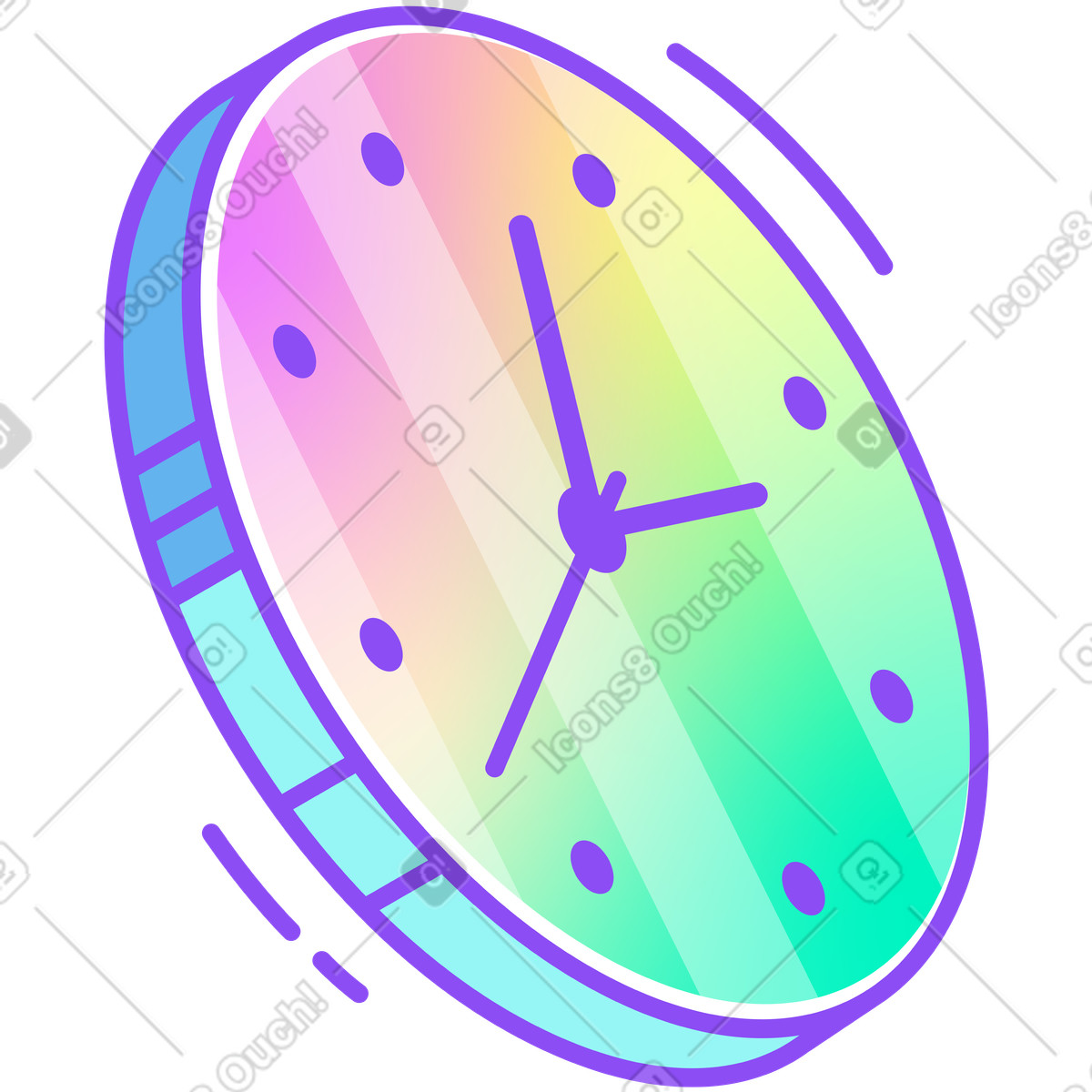 Clock illustration in Holographic style download in PNG, SVG