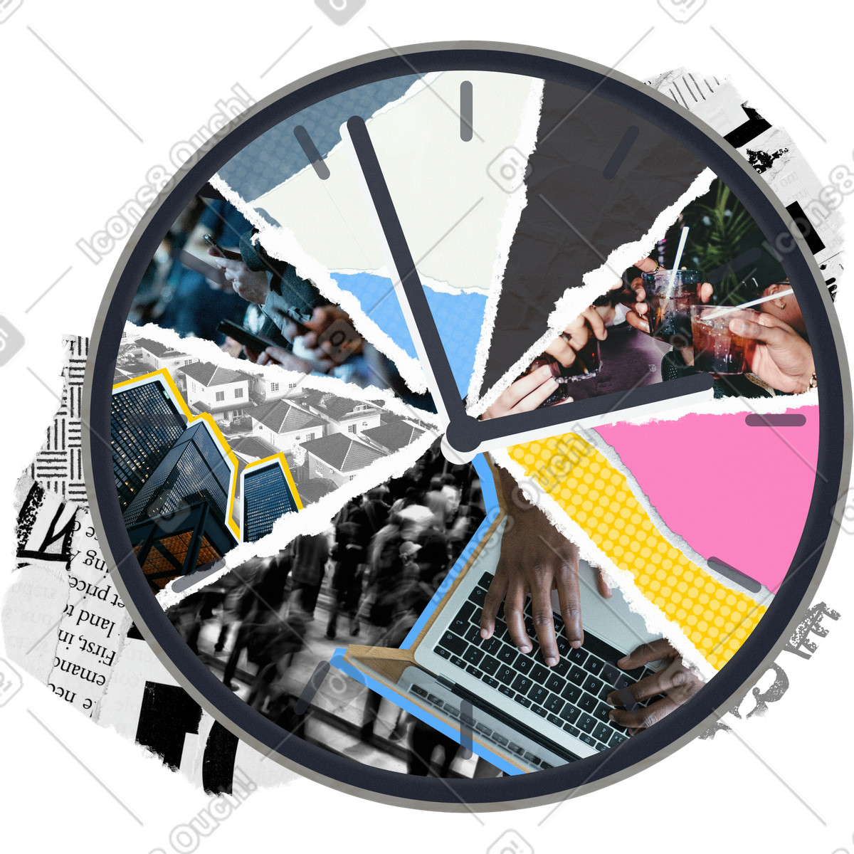 Clock illustration in Paper Cut style download in PNG, SVG
