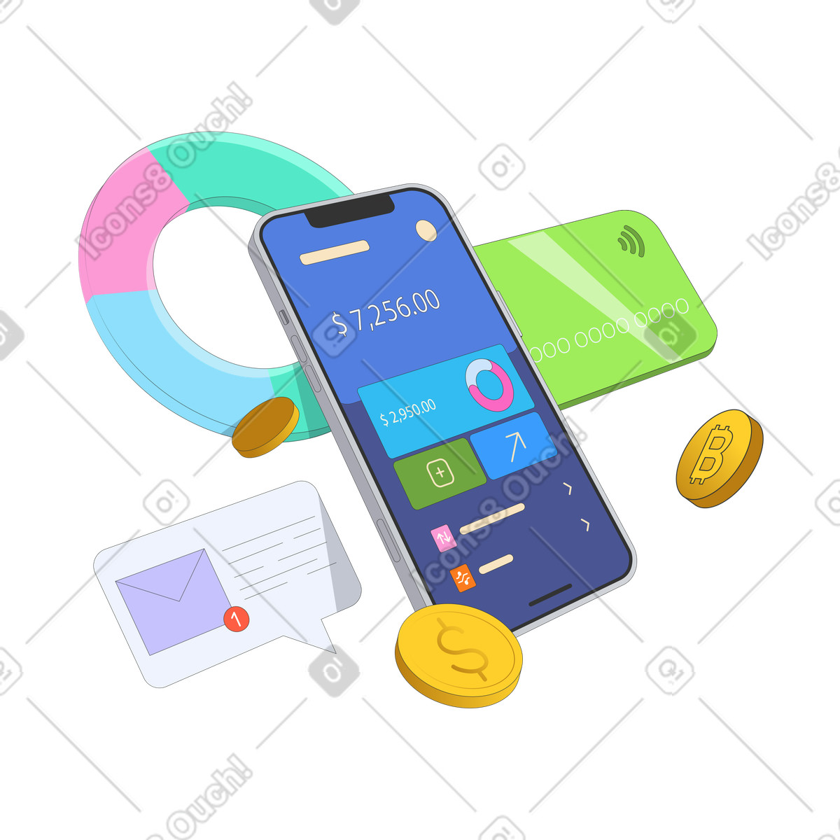 Illustration animée Gestion du portefeuille électronique et des finances personnelles dans le style Kit à télécharger aux formats GIF, Lottie (JSON), AE