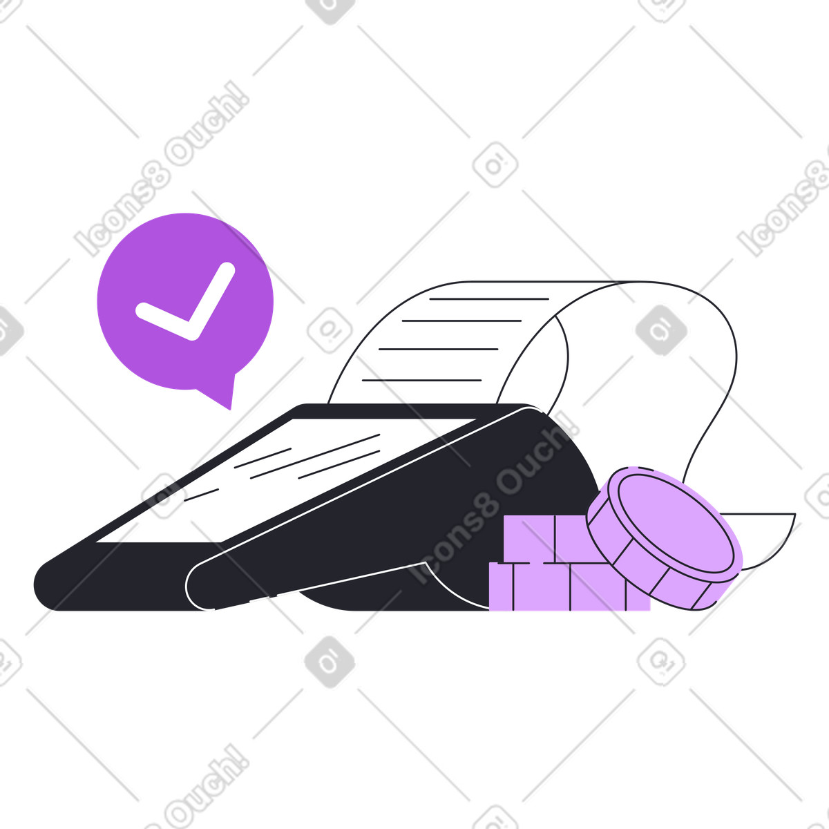 Payment terminal printing a receipt illustration in PNG, SVG