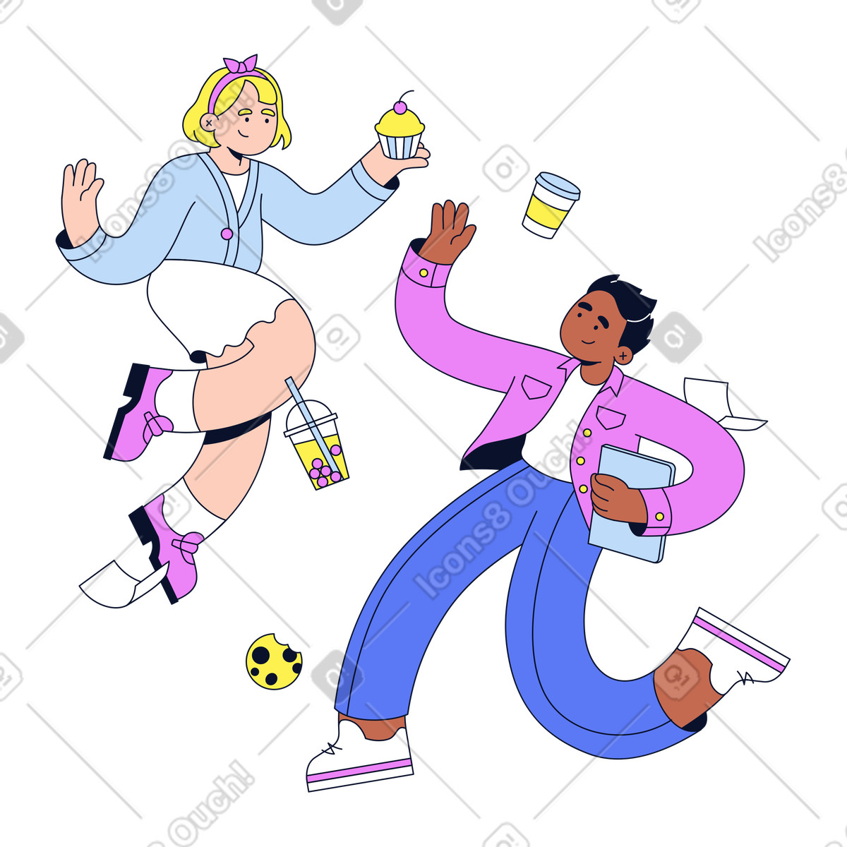 Ilustração de Colegas trabalho fazendo uma pausa para o almoço em no estilo Flexy baixar em PNG, SVG