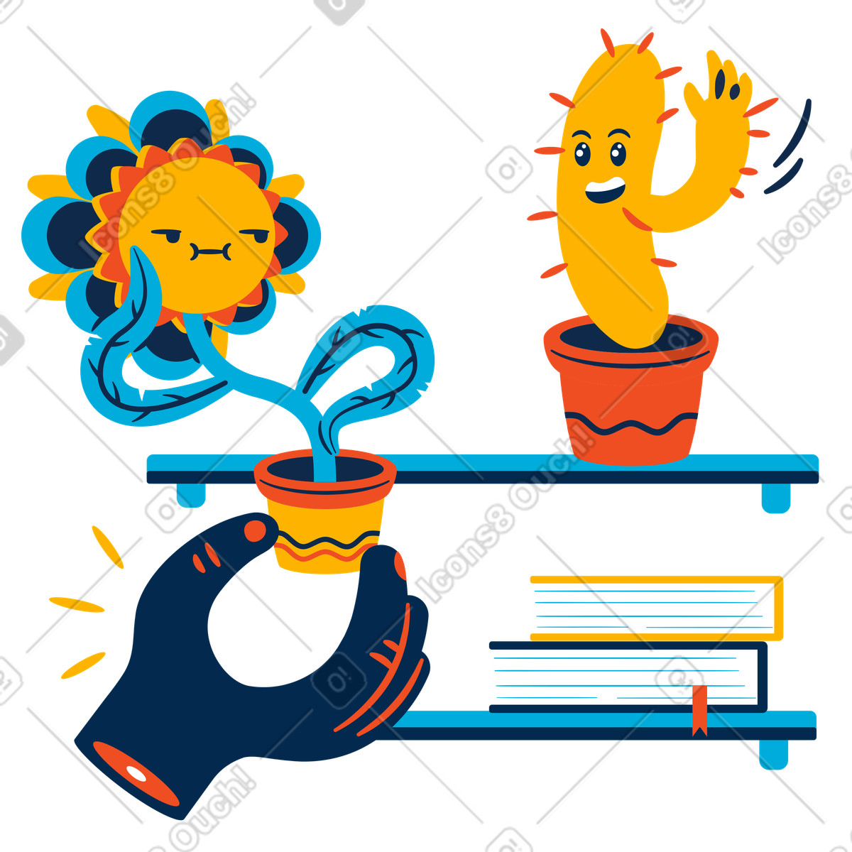 Cactus che saluta un nuovo vicino di scaffale illustrazione in stile Flame scarica in PNG, SVG
