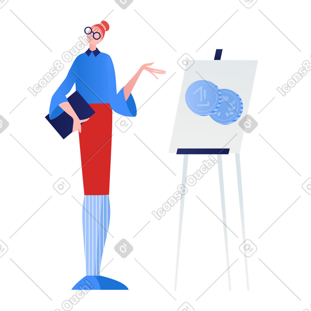Educazione economica: donna che insegna finanza illustration in PNG, SVG