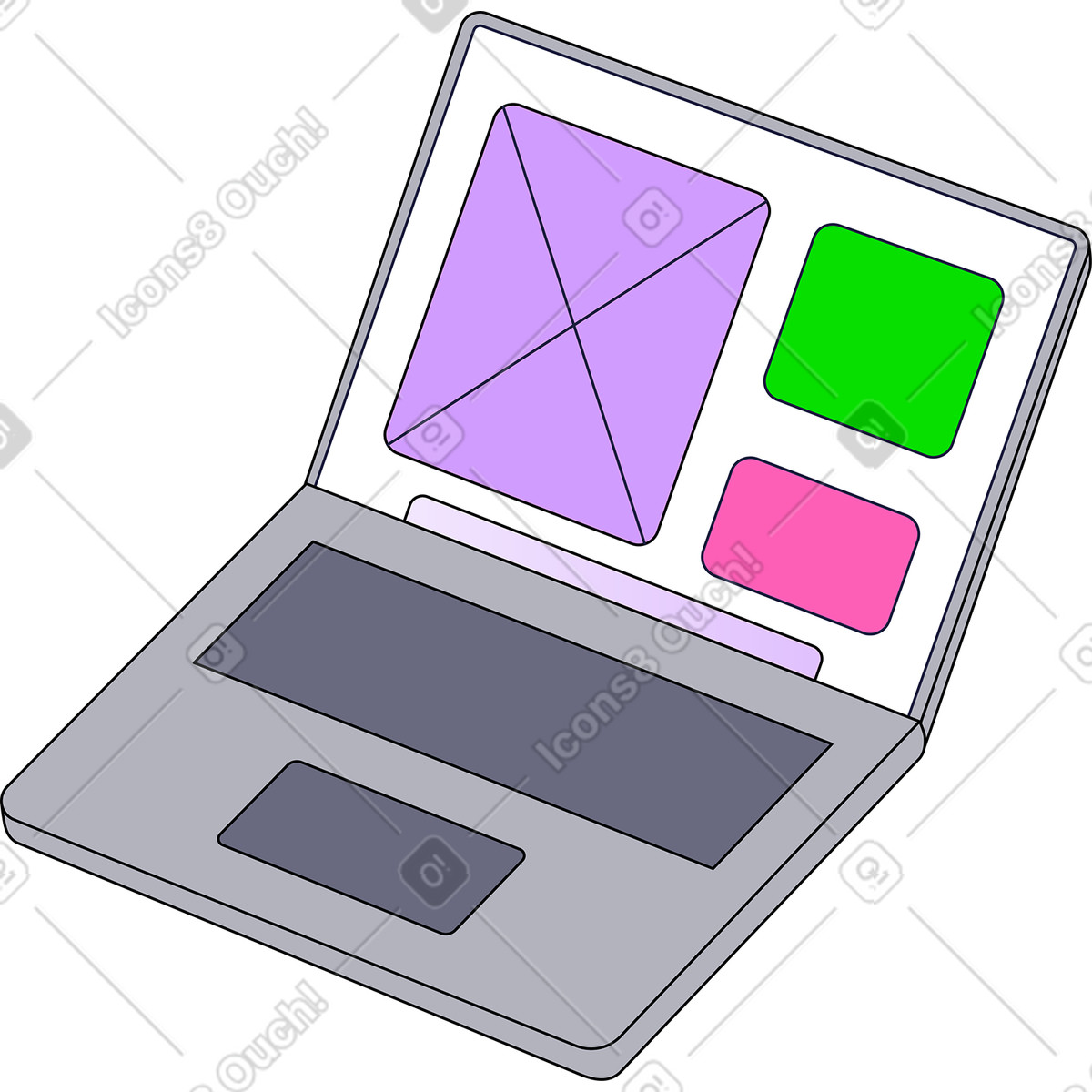 Laptop mit schnittstellenlayout-Illustration im Pop-Stil als Download in PNG, SVG