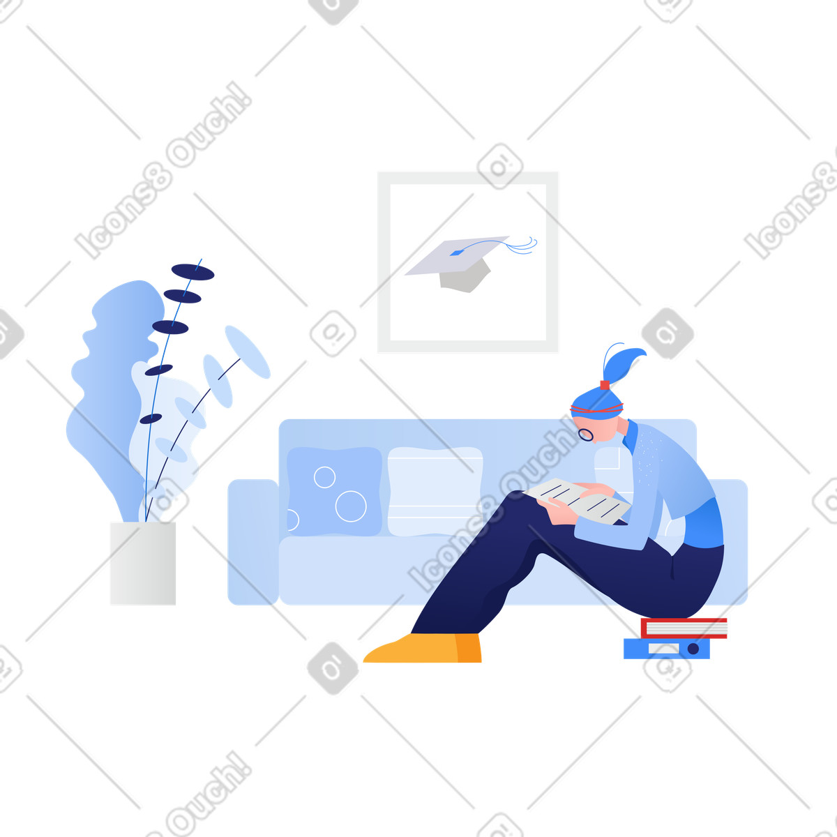 Studying at home illustration in Clip style download in PNG, SVG