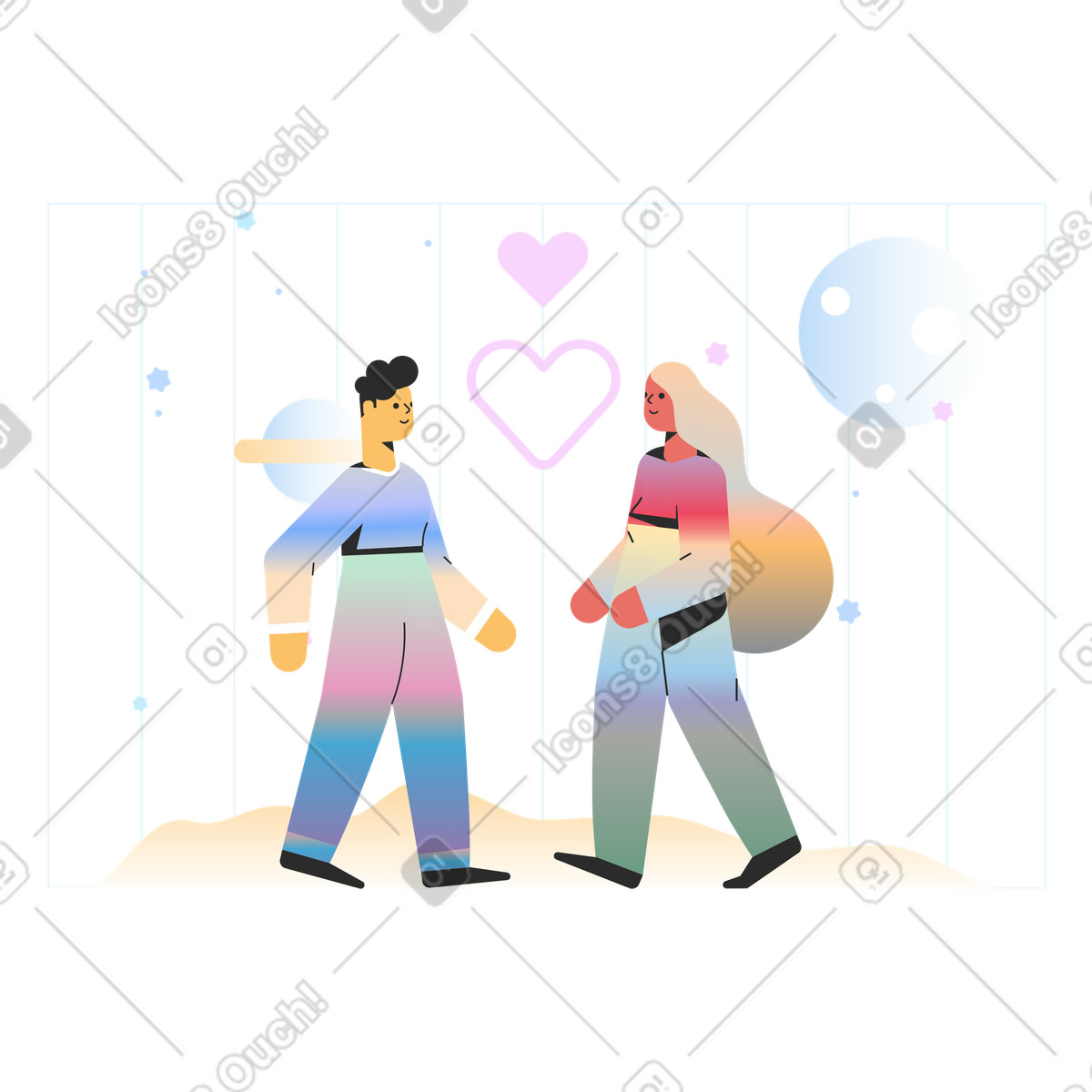 Ilustração de Homem e mulher apaixonados um pelo outro em no estilo Marginalia para baixar em PNG, SVG