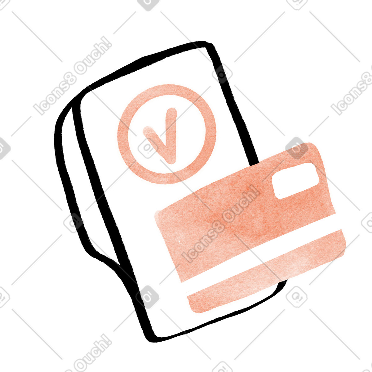 Illustration Credit card transaction completed successfully with check mark approval sign dans le style Hand-drawn animation à télécharger aux formats PNG, SVG