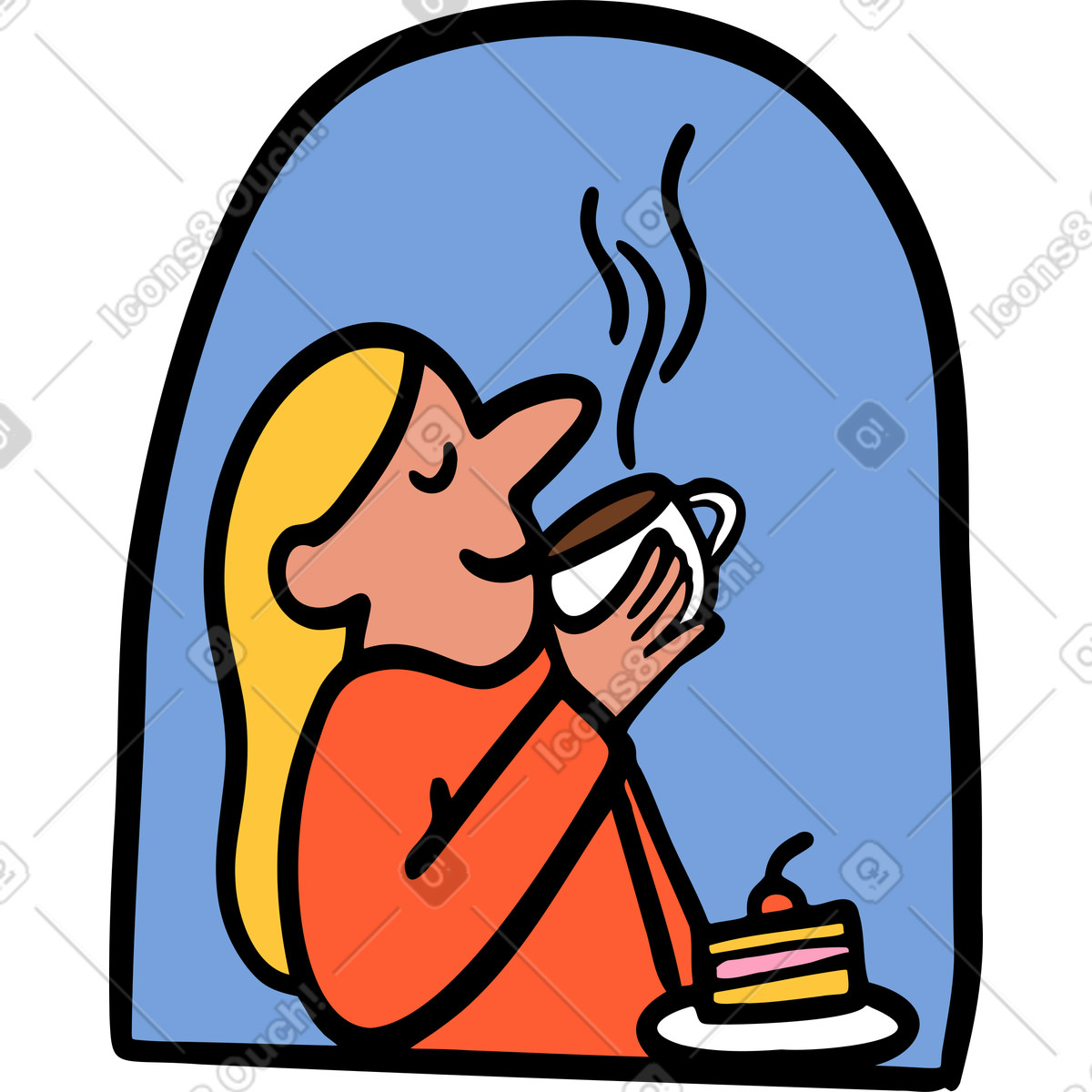 Woman in a window drinking tea illustration Comic style download PNG, SVG