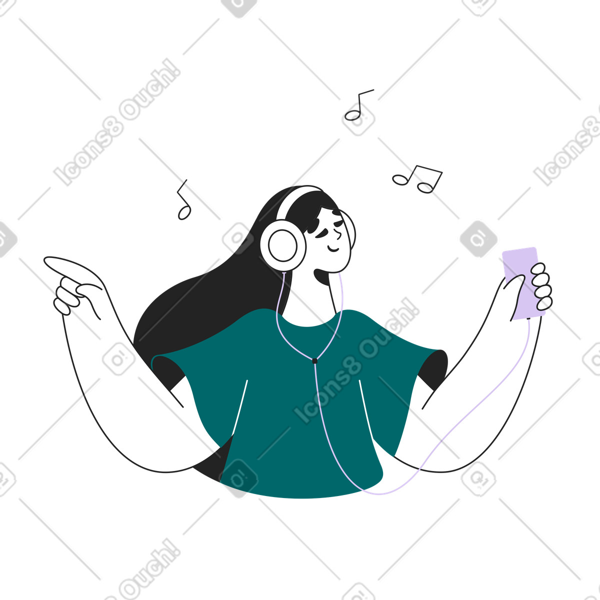 Ilustração de Garota ouvindo música no player em estilo Sammy Line para baixar em PNG, SVG