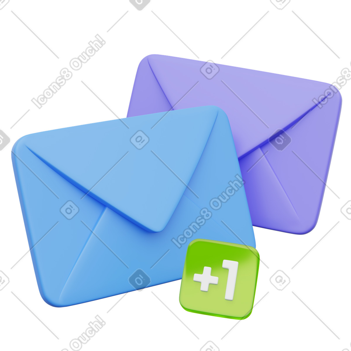 Communication alert with envelope and plus one badge illustration in 3D Playful style download in PNG, SVG