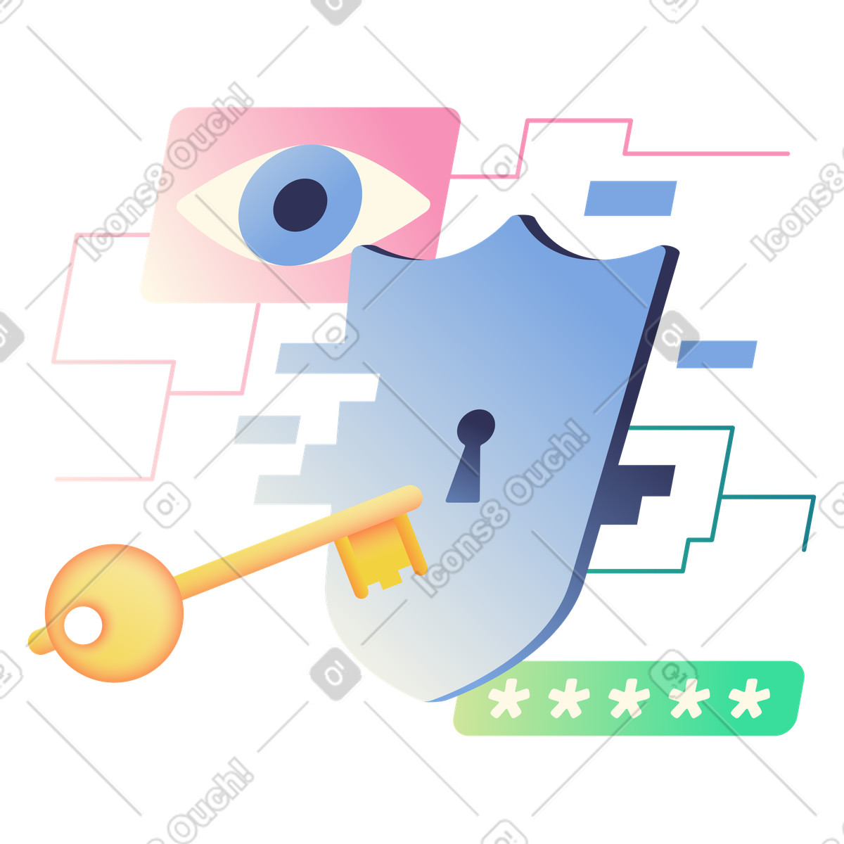 Ilustração de Cibersegurança com escudo e chave em no estilo Beam para baixar em PNG, SVG