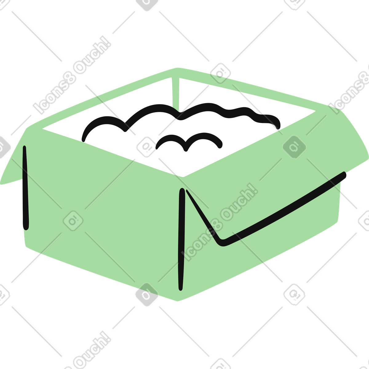 Ilustración Box container filled with wavy foam packaging material inside en estilo Organic a descargar en PNG y SVG