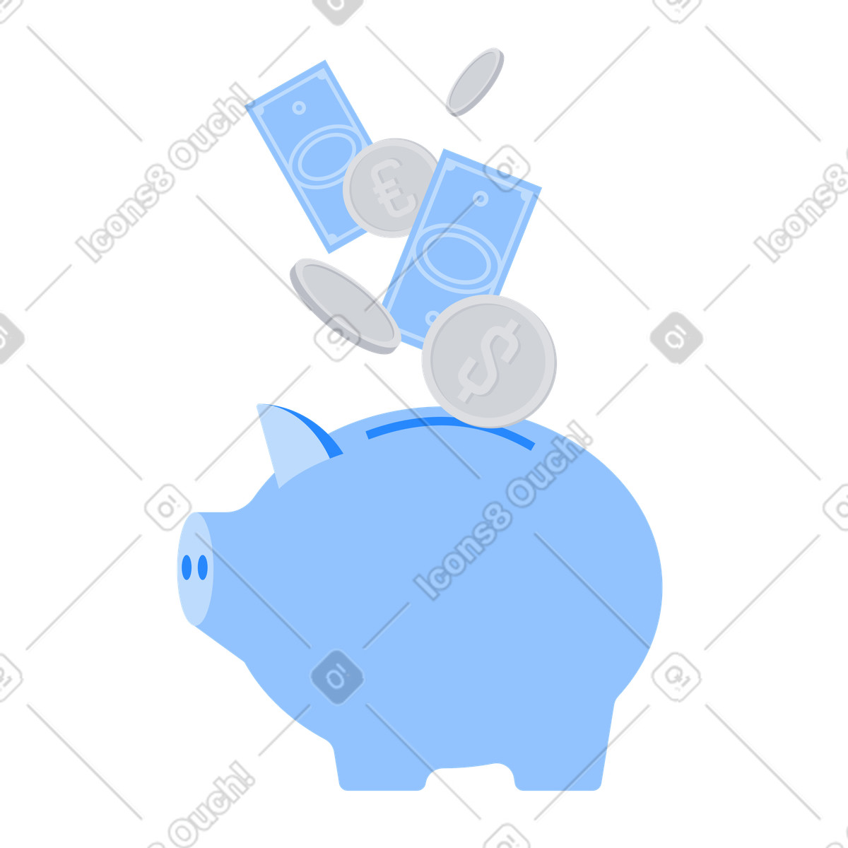 Ilustración Money falling into piggy bank, Financial management and saving habits en estilo Urban a descargar en PNG y SVG