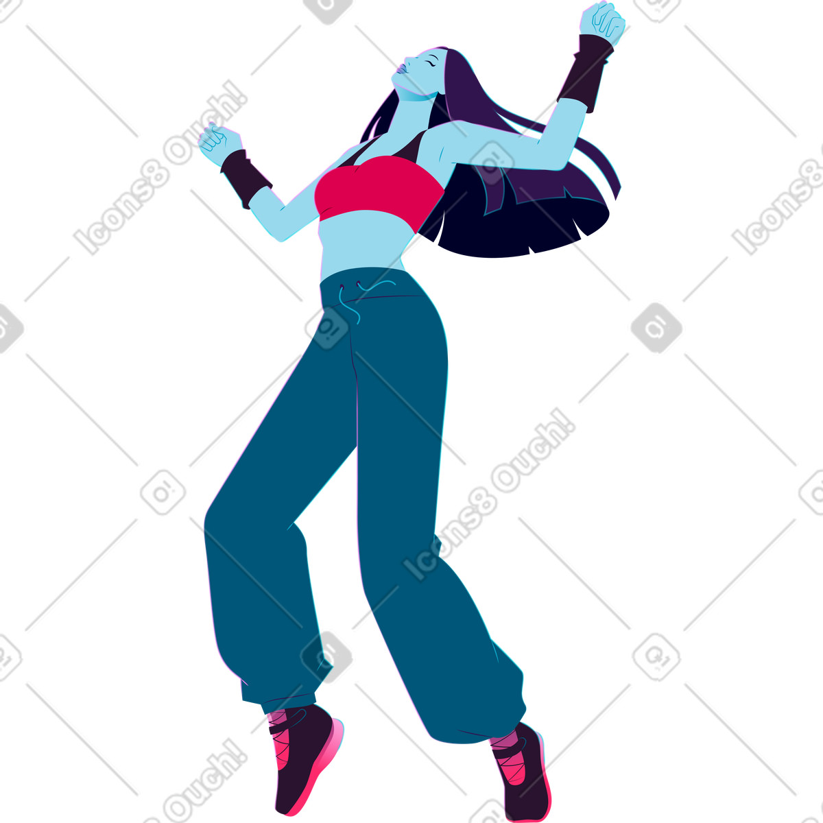 Tanzende junge frau-Illustration im Neon-Stil als Download in PNG, SVG
