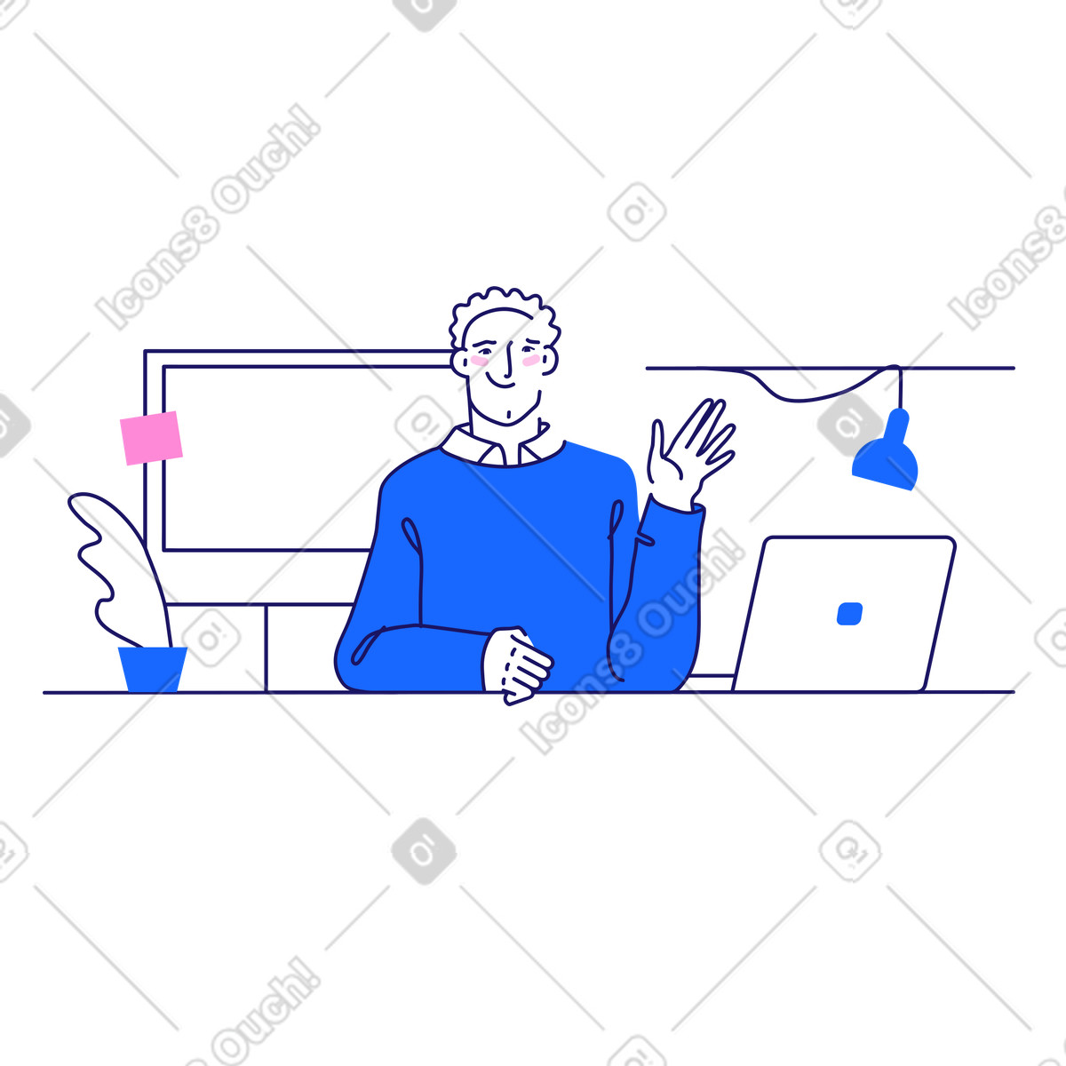 Office worker waving and greeting illustration vector man clipart graphics