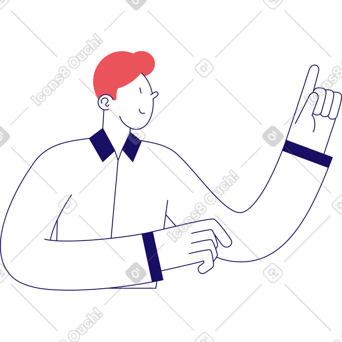 Mann zeigt mit dem finger nach oben-Illustration im Bendy-Stil als Download in PNG, SVG